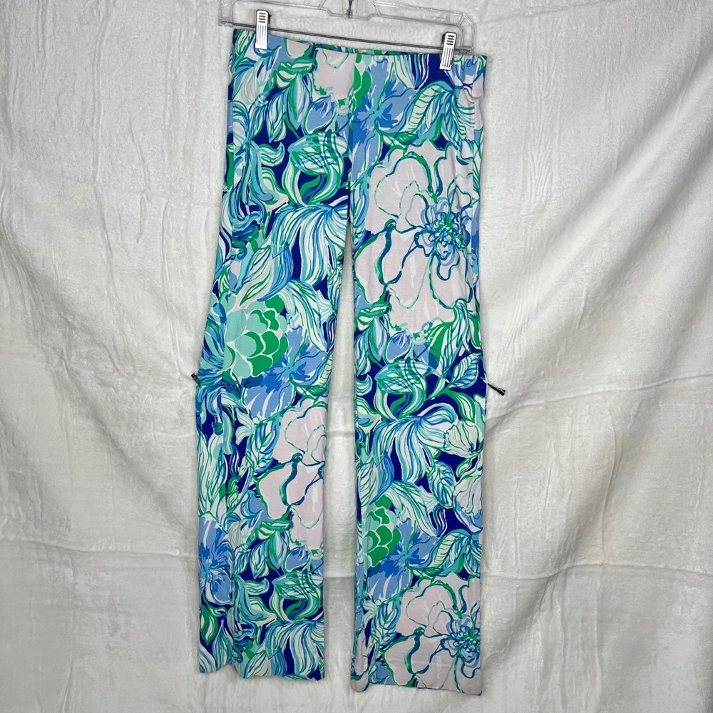Lilly Pulitzer Georgia May Palazzo‎ Pants Womens XS Blue Green White Rayon Blend
